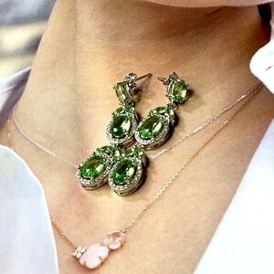 Silver Green Tsavorite Long Earrings